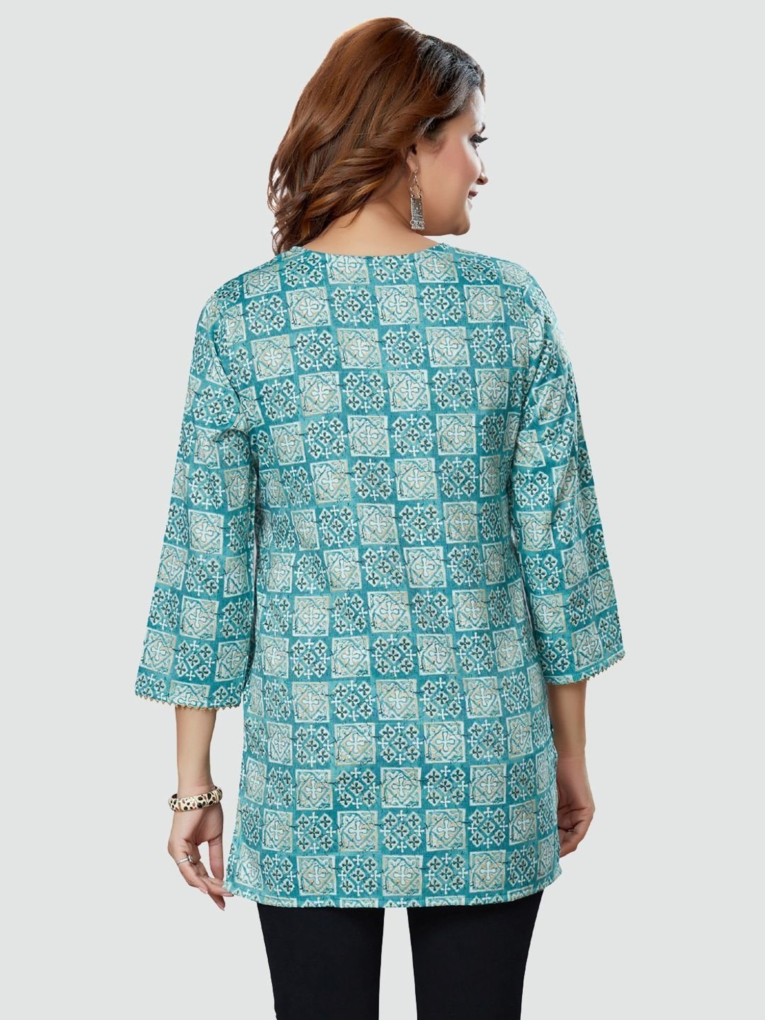 Saree Swarg Teal Blue Printed Tunic