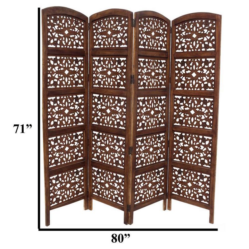 Handmade Foldable 4 Panel Wooden Partition Screen Room Divider Brown - The Urban Port