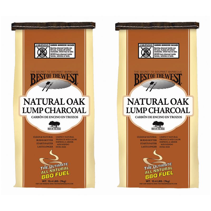 Best of the West All Natural Oak Hard Lump Charcoal for Outdoor Barbecue Grill Cooking, 15.4 Pound Bag (2 Pack)
