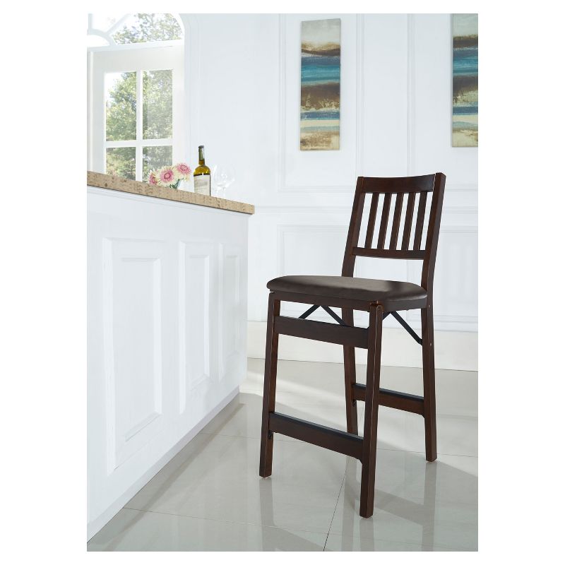 Set of 2 Folding Counter Height Barstools with Bonded Leather Espresso - Stakmore