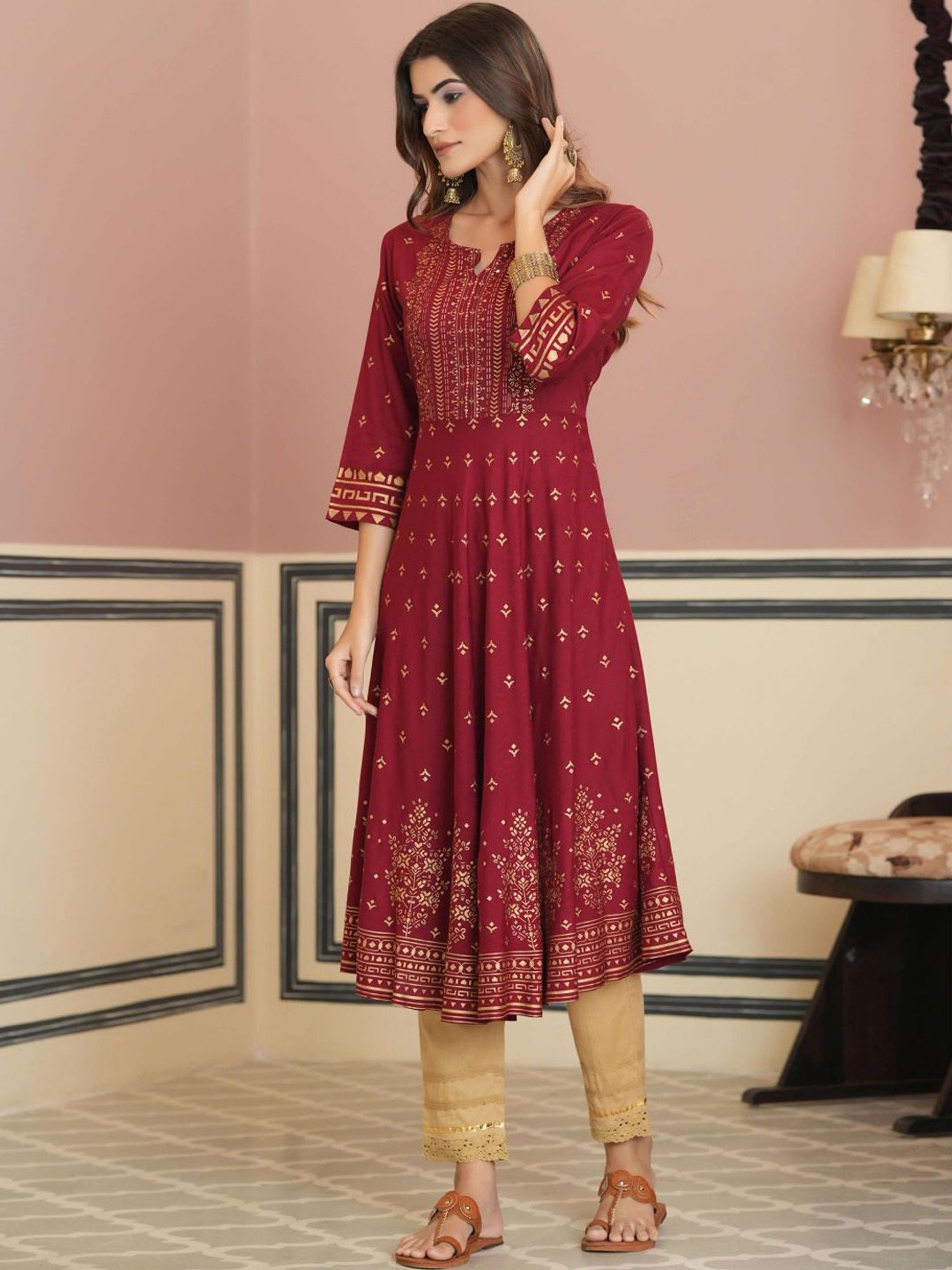 Fusion Beats Light Grey Embroidered A Line Kurta