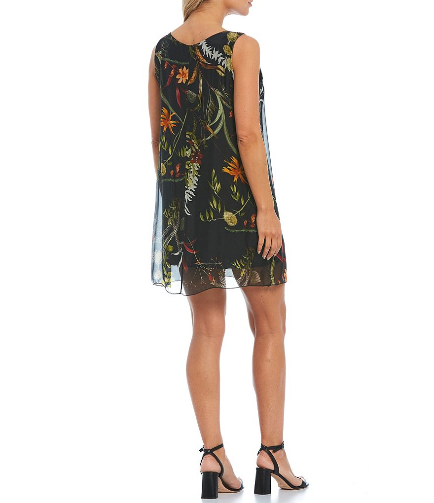 M Made in Italy Sleeveless Floral Silk Blend Scoop Neck Shift Dress