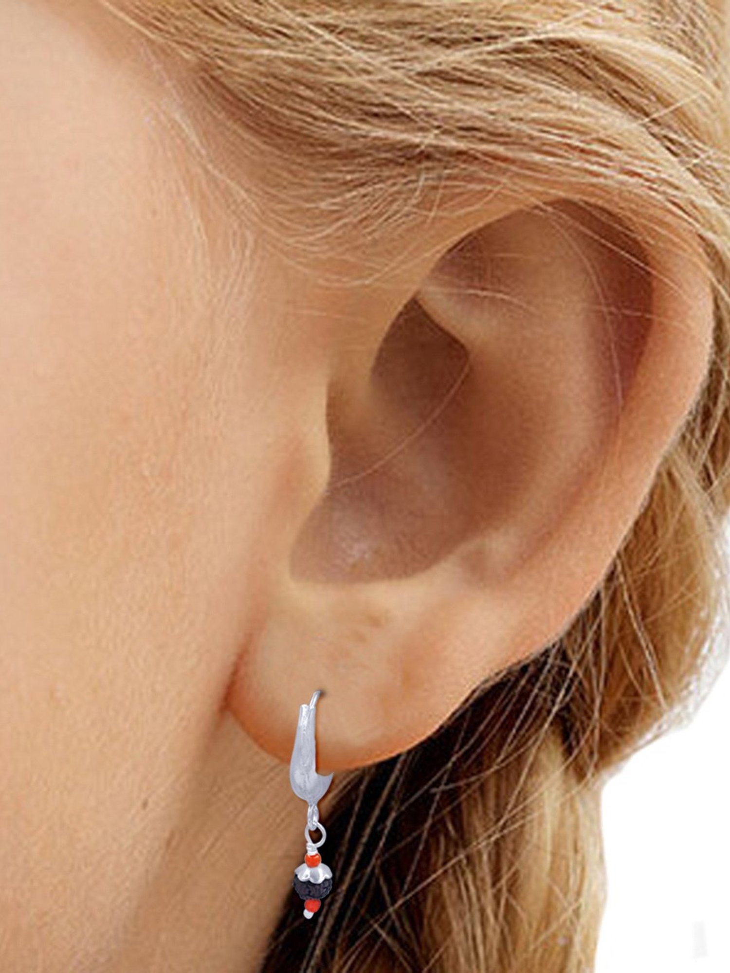 Taraash 92.5 Sterling Silver Rudraksha Hoop Earrings for Women