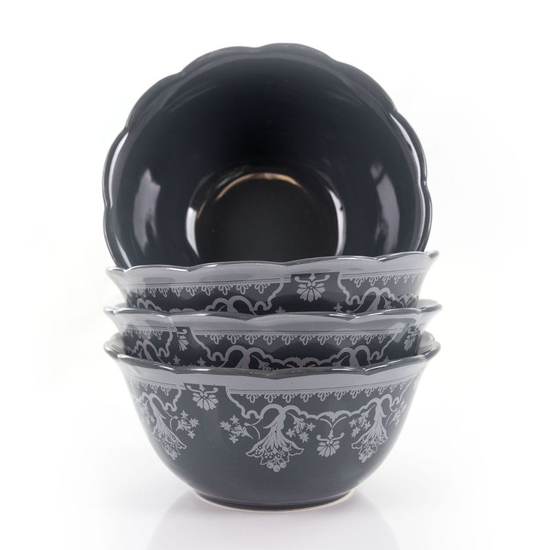 Gibson Elite Medallion 4 Piece Stoneware Scalloped Cereal Bowl Set