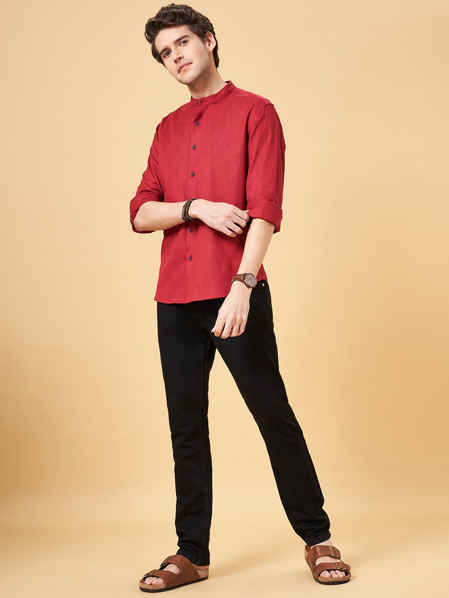 Indus Route by Pantaloons Red Regular Fit Shirt