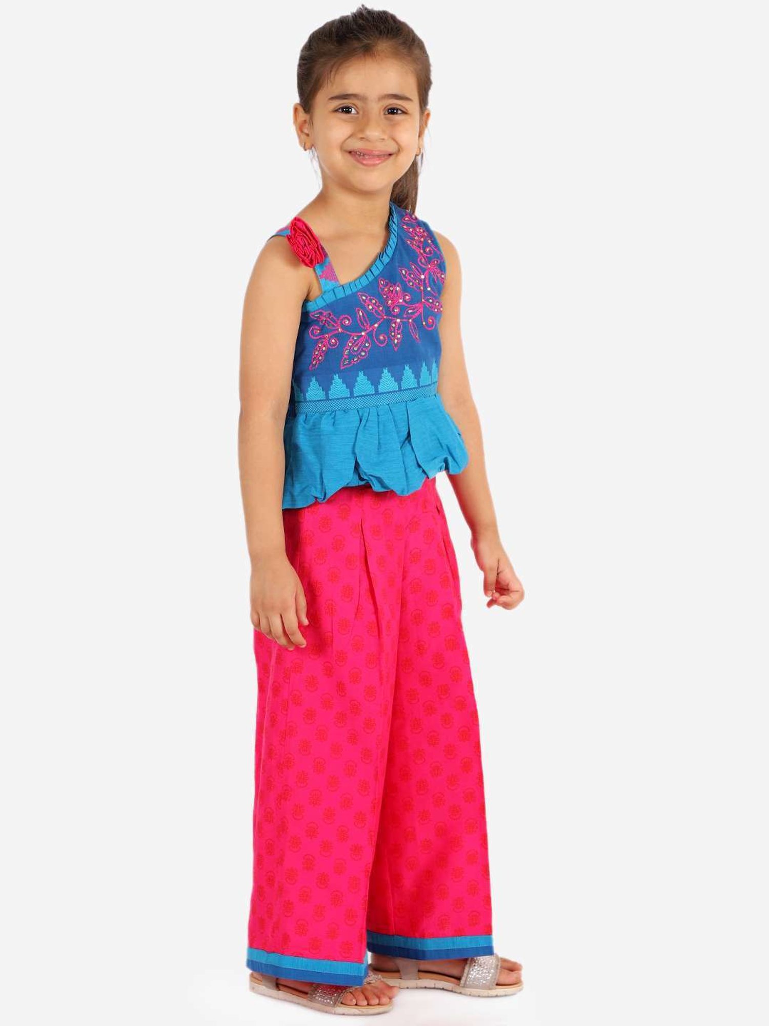 TWISHA Kids Blue & Pink Embroidered Top Set