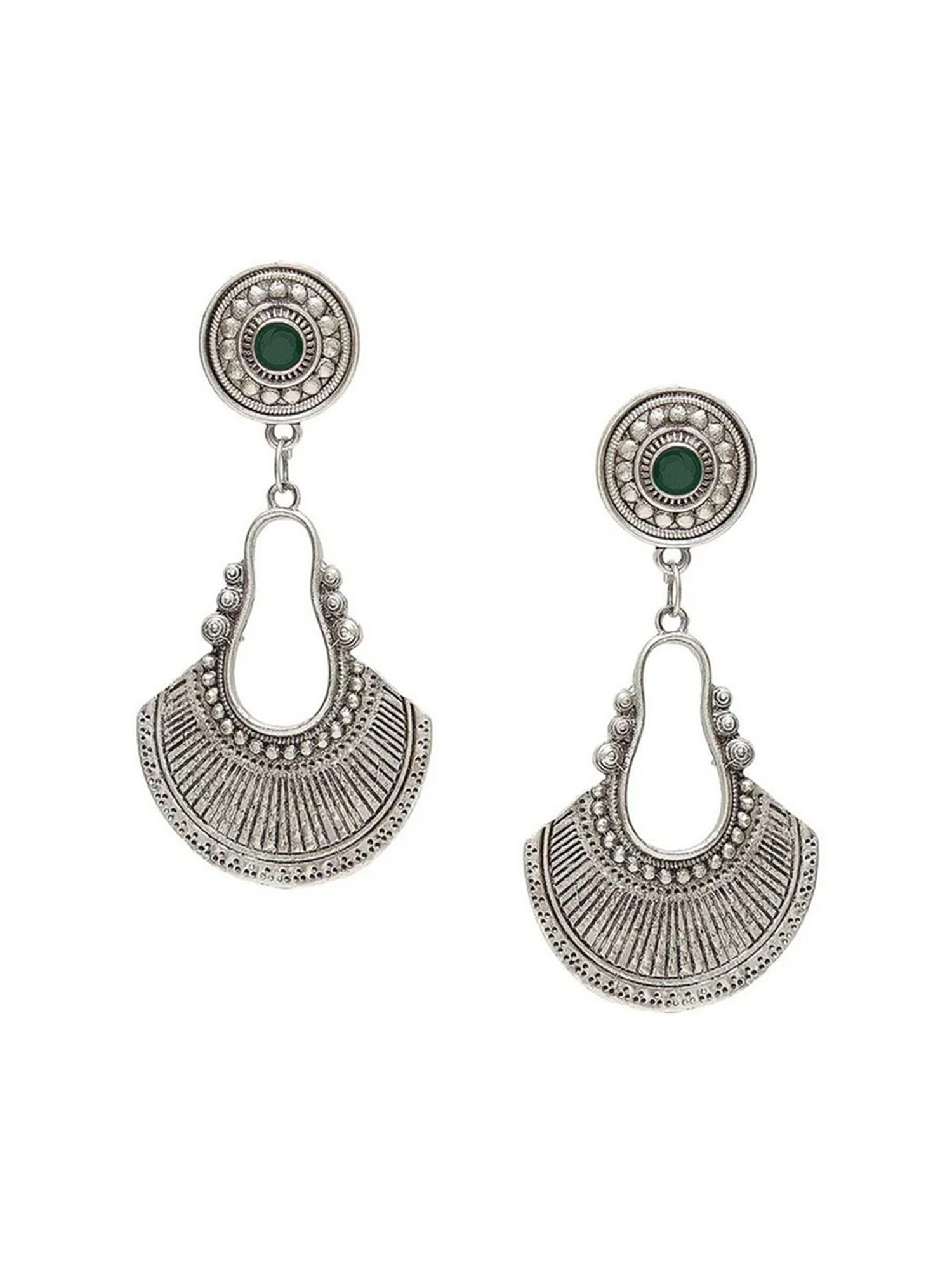 Oomph Jewellery Oxidized Silver Ethnic Silver Look Alike Tribal Design Dangler Earrings