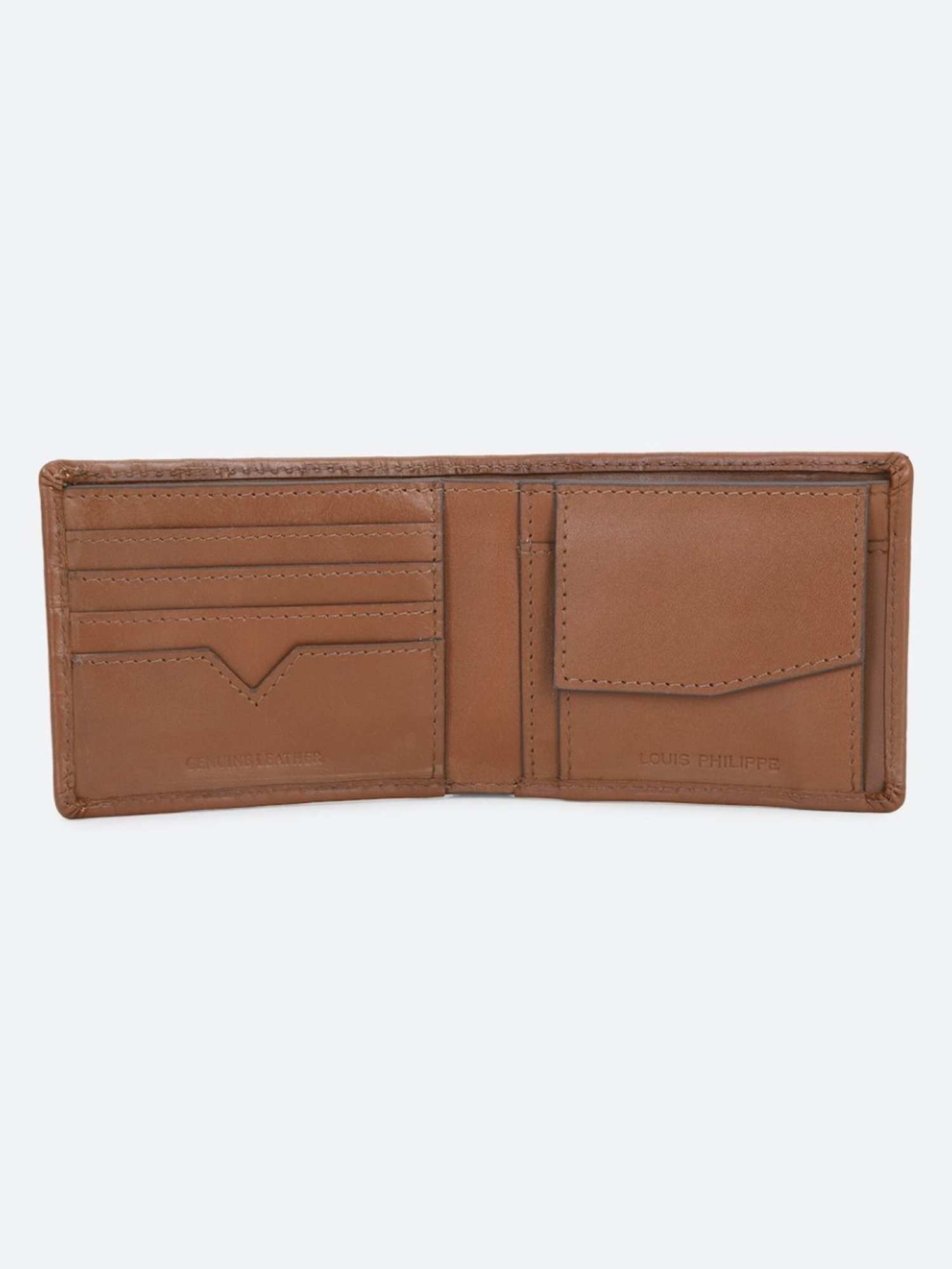 Louis Philippe Brown Leather Textured Bi-Fold Wallet