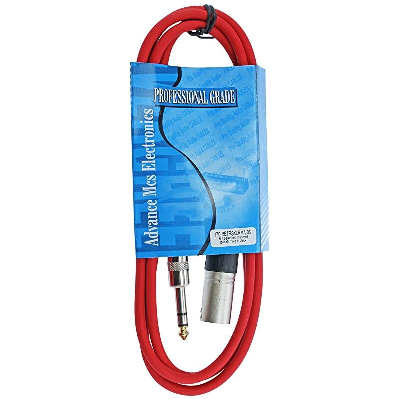 1/4" TRS to 3 Pin XLR Male Pro Audio Patch Cable Balanced and Shielded (6 Foot Feet ft Long, Red)