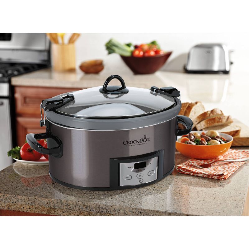 Crock Pot 7qt Cook & Carry Programmable Easy-Clean Slow Cooker - Premium Black Stainless Steel