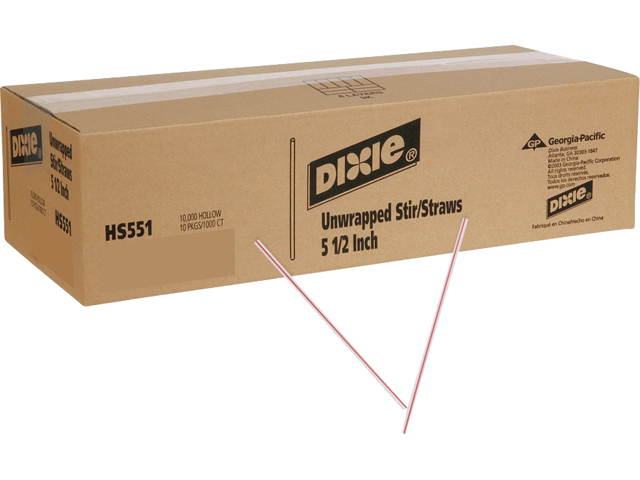 Dixie HS551CT Stir Straws 5.50" Length - Plastic - 10000 / Carton - White