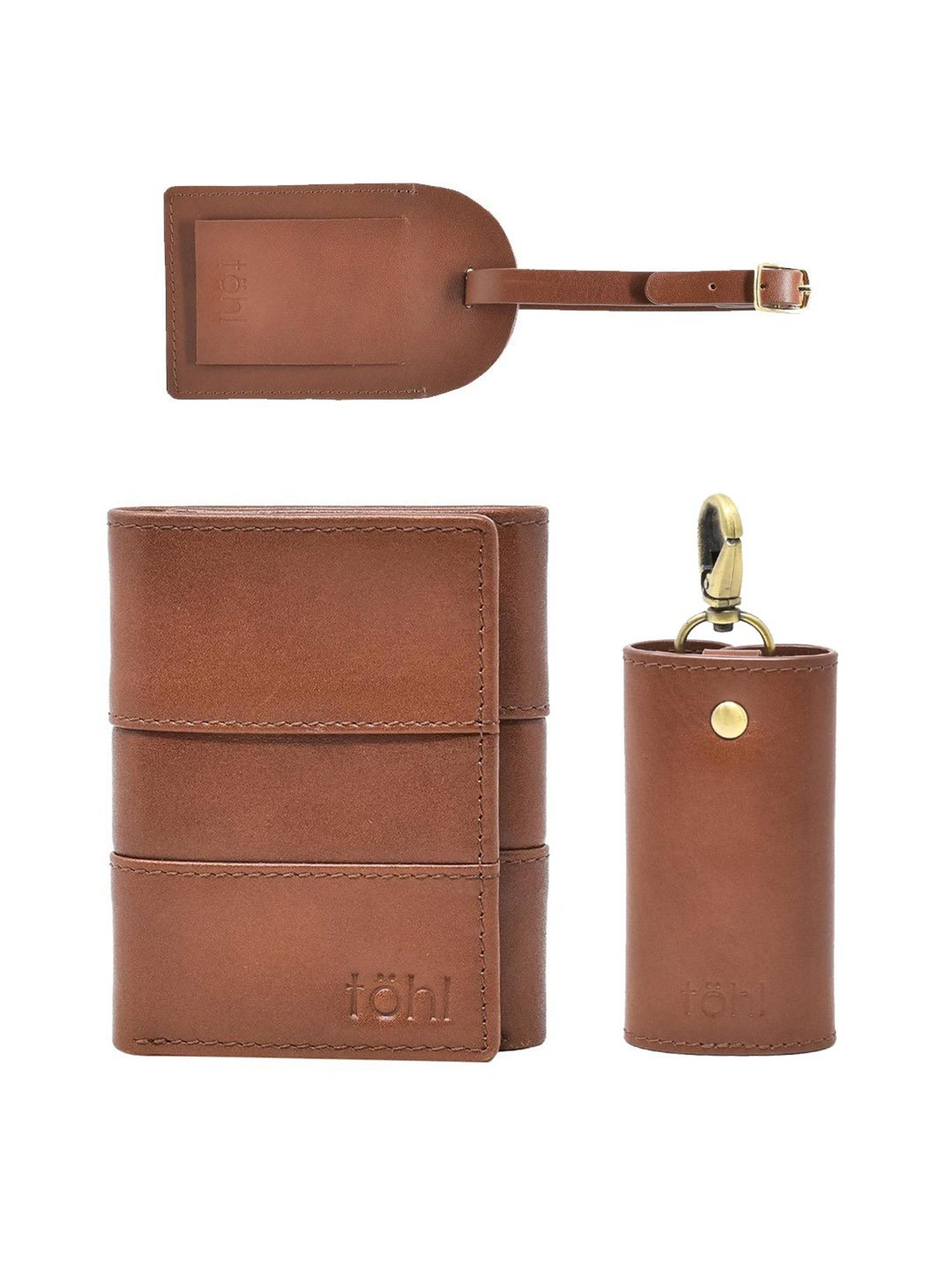 Tohl Sintra Tan Casual Leather Bi-Fold Wallet,Keychain & Key Tag Set for Men