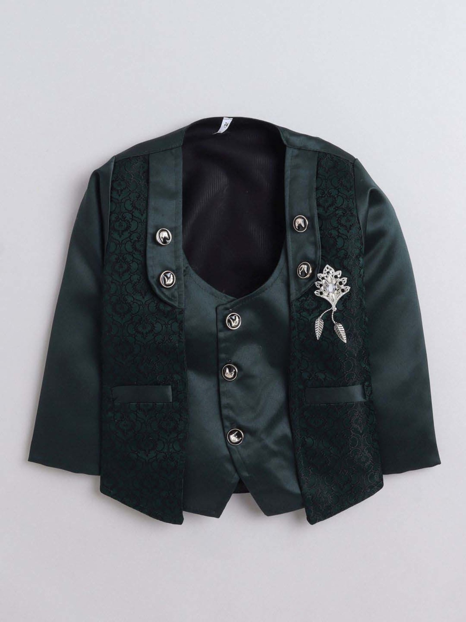 Fourfolds Boys Dark Green Solid Full Sleeves Clothing Set