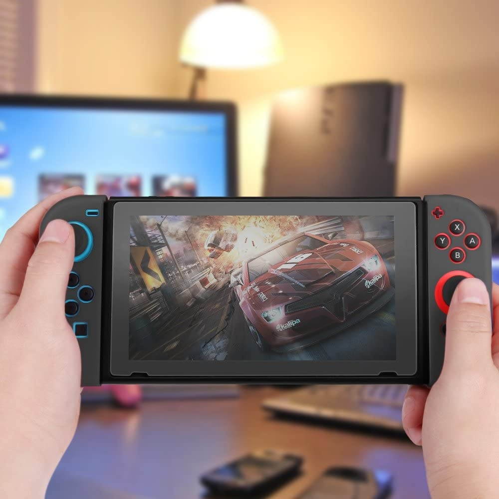 TNP Gel Guards with Thumb Grips Caps Works for Nintendo Switch Joy-Con Grip - Protective Case Covers Anti-Slip Ergonomic Lightweight Design Comfort Grip Controller Skin Accessories (1 Pair Neon Gray)