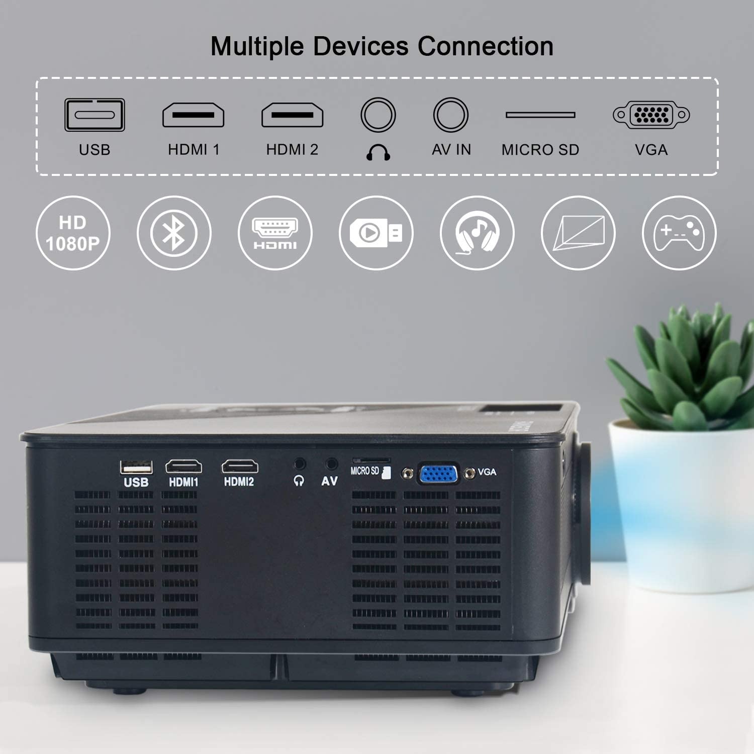 Native 1080p Full HD Projector, WiFi Projector, Bluetooth Projector, FANGOR 6500 Lumens/250 Display/ Contrast 8000: 1 Full HD Theater Projector with Wireless Mirror to iPhone/Ipad/Android Phones