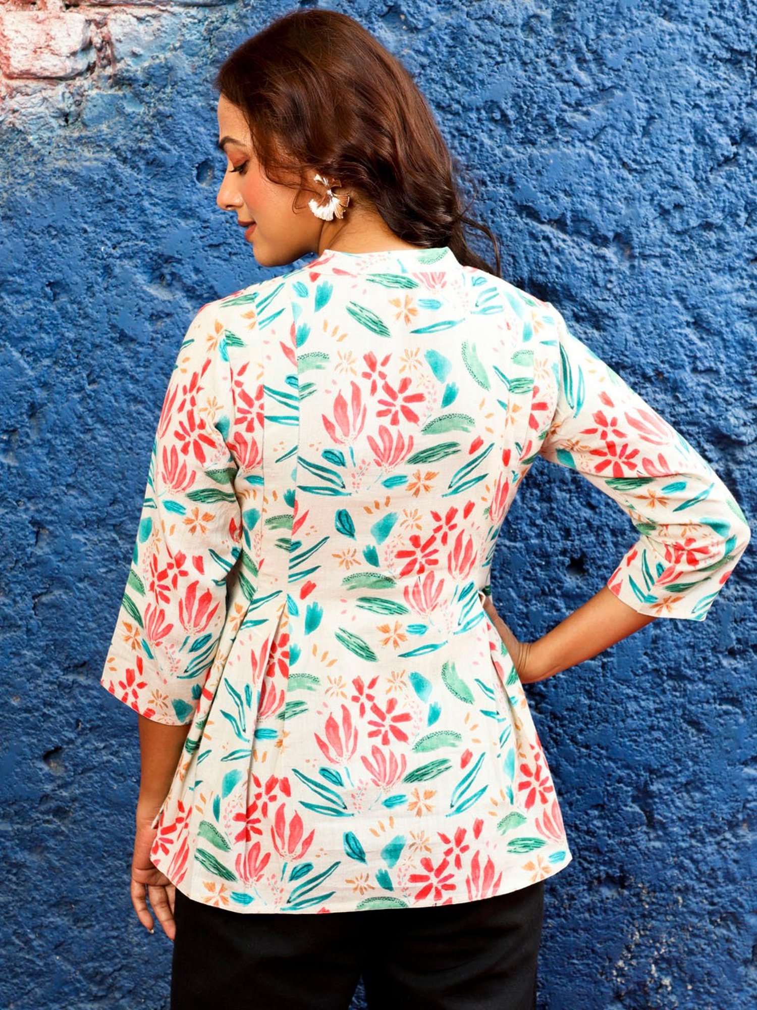 Jaipur Kurti Beige Cotton Printed Top