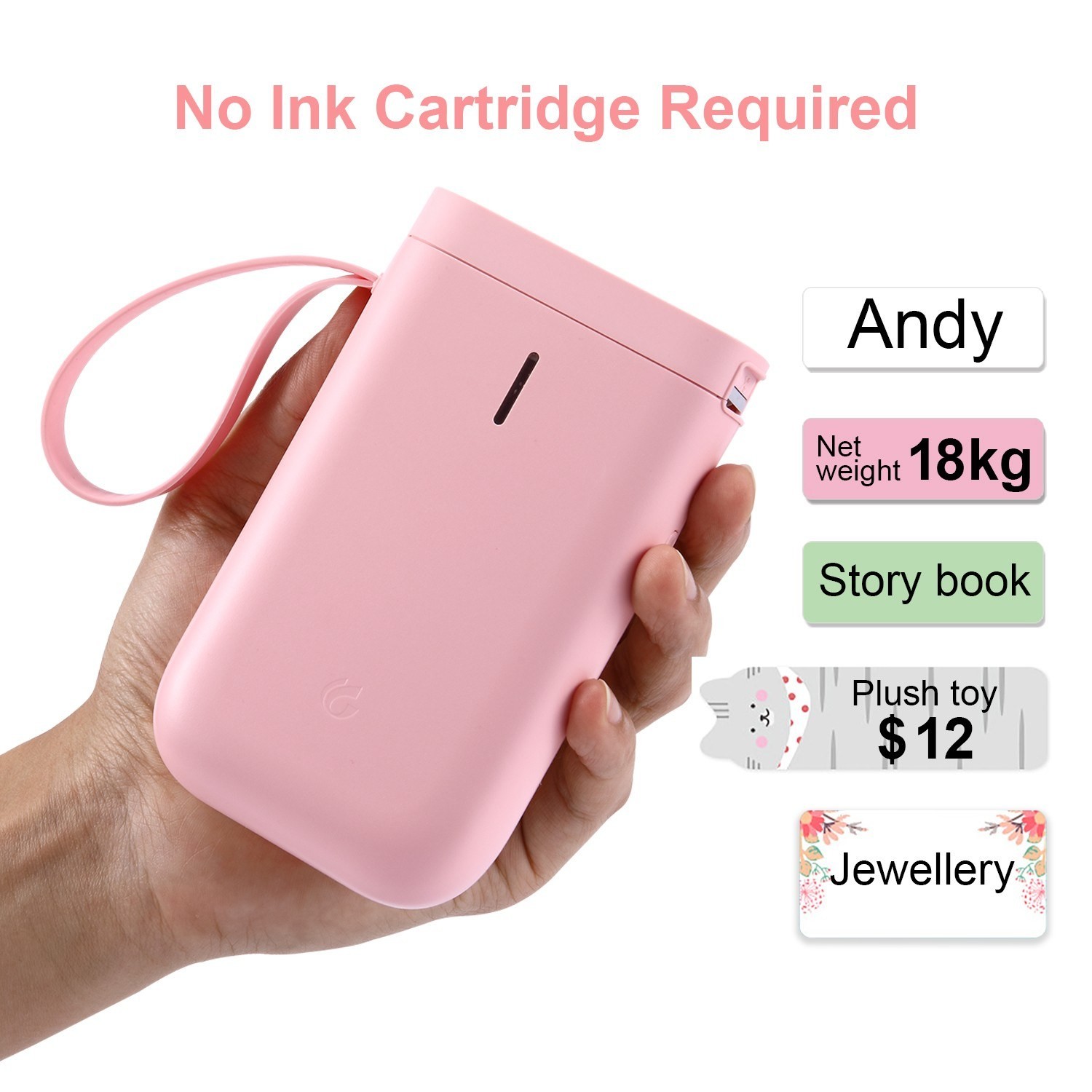 Portable Handheld Thermal Label Printer Wireless BT Label Maker Sticker Machine Compatible with iOS Android Smartphone for Home Office School Supermarket Store Labeling Barcodes