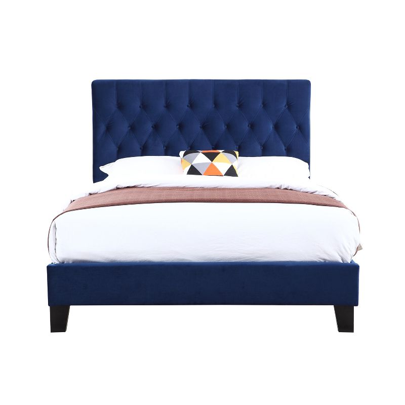 Wallace & Bay Dalton Queen Velvet Upholstered Bed Headboard and Footboard for Low Profile Box Spring or Foundation, Cobalt