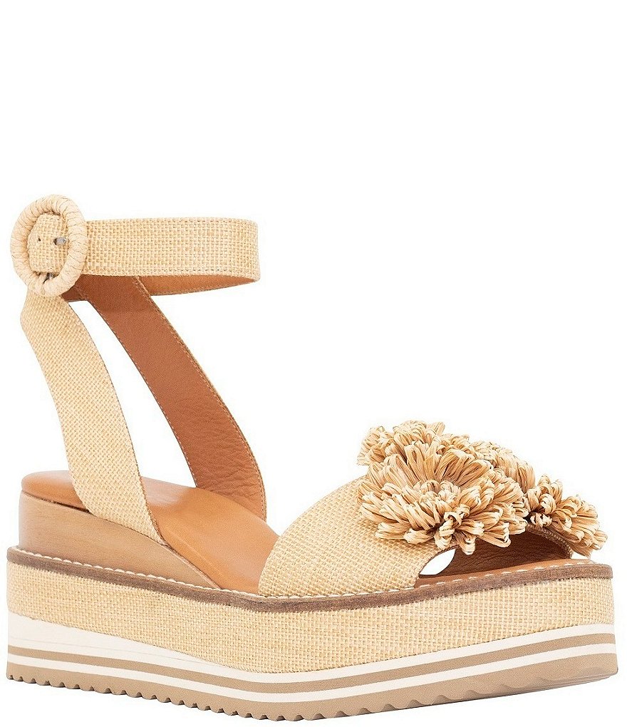 Andre Assous Carlee Raffia Flowers Platform Wedge Sandals