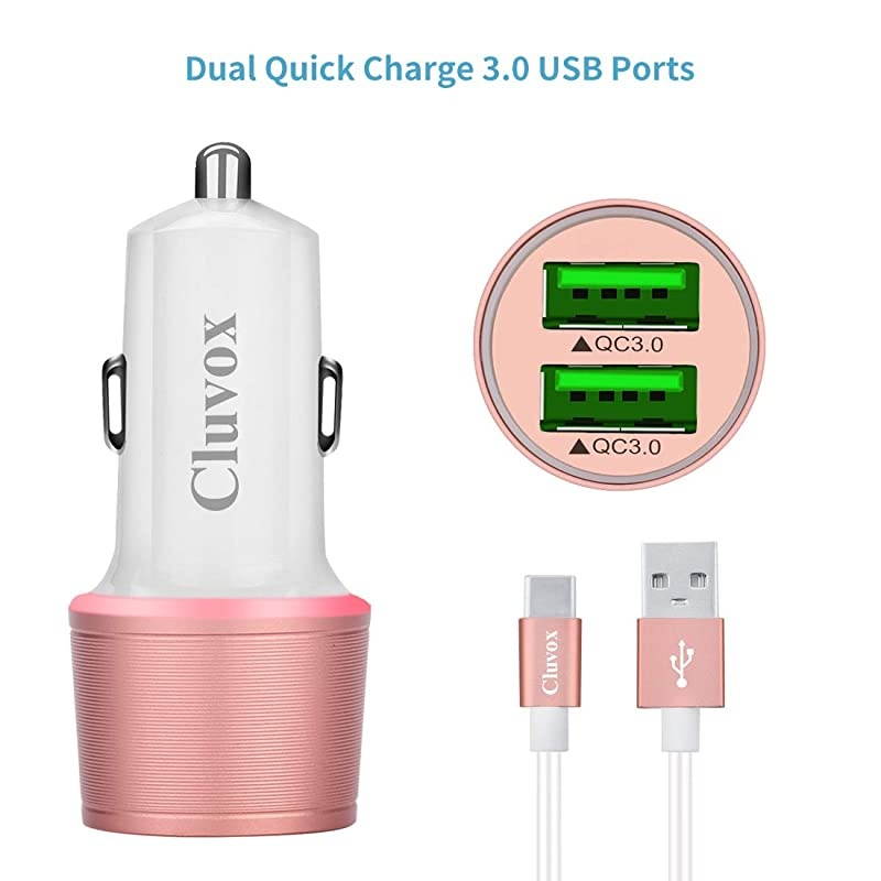 USB C Car Charger, Compatible for Samsung Galaxy S21/S20 Plus/Ultra/S20 FE/S10+/S10e/S9/S8/Note 20/10/9/8/A20/A50/A70/A10S, Quick Charge 3.0 Dual USB Rapid Car Charger with Type C Cable 3.3ft