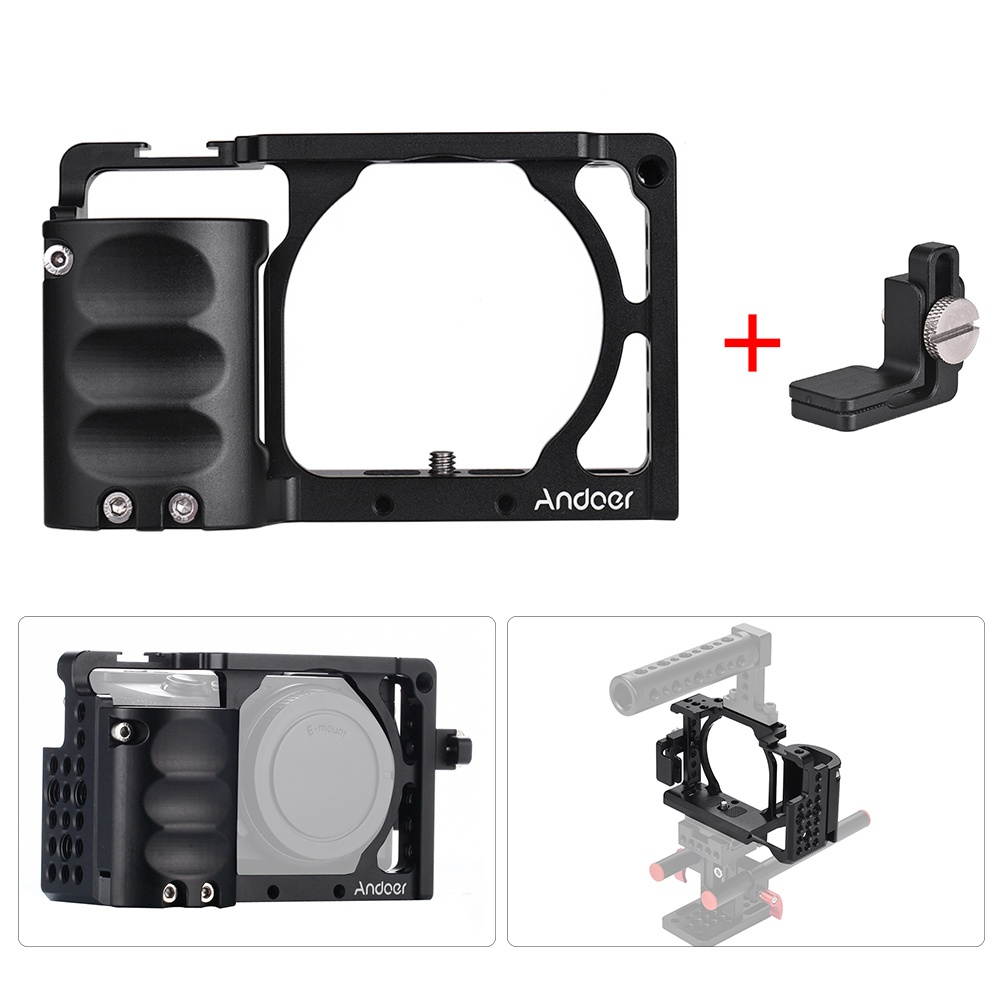 Andoer Protective Aluminum Alloy Video Camera Cage + Hand Grip Kit Film Making System with Cable Clamp for Sony A6000 A6300 A6500 NEX7 ILDC to Mount Microphone Monitor Tripod Lighting Accessories