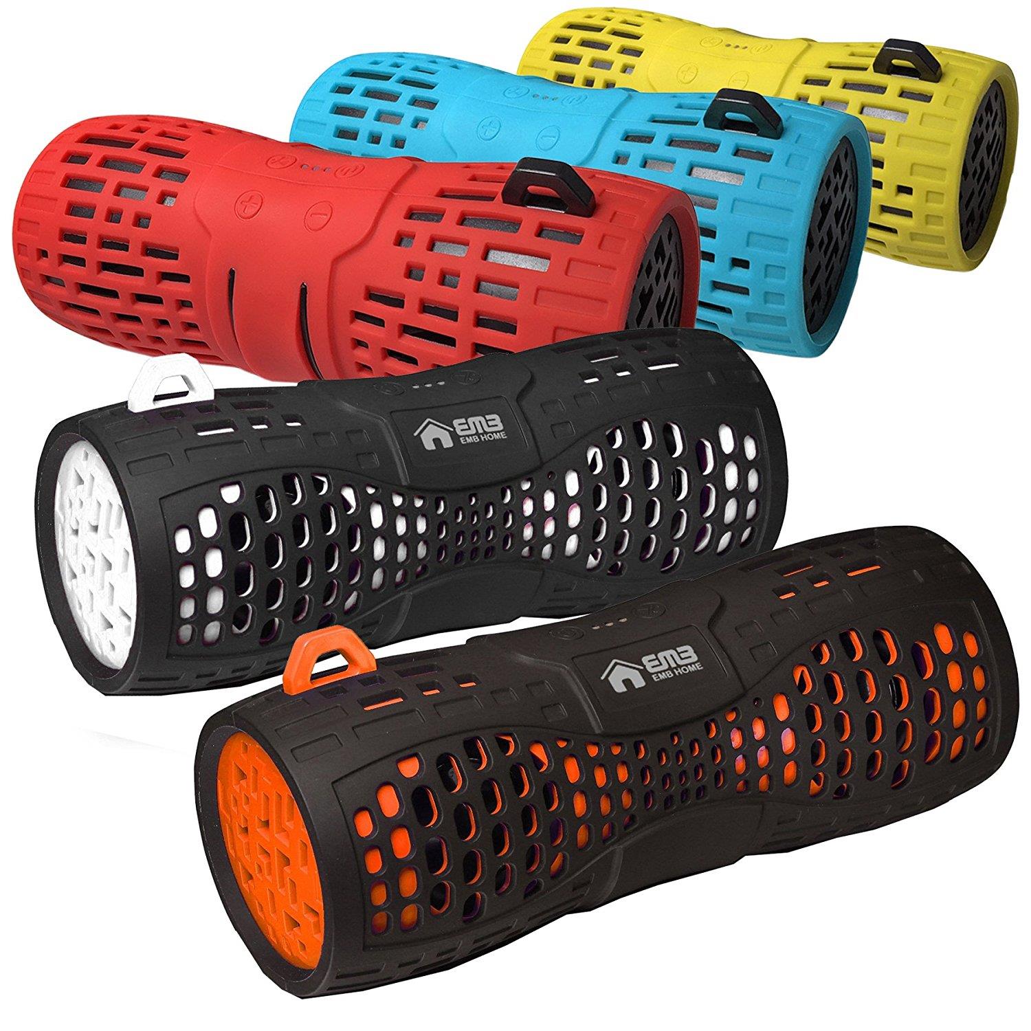 EMB ES900BT-BK Water Resistant Loud Portable Bluetooth Speaker -Black On White