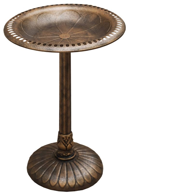 33" Lightweight Plastic Outdoor Flower Design Birdbath and Birdfeeder Bronze - XBrand
