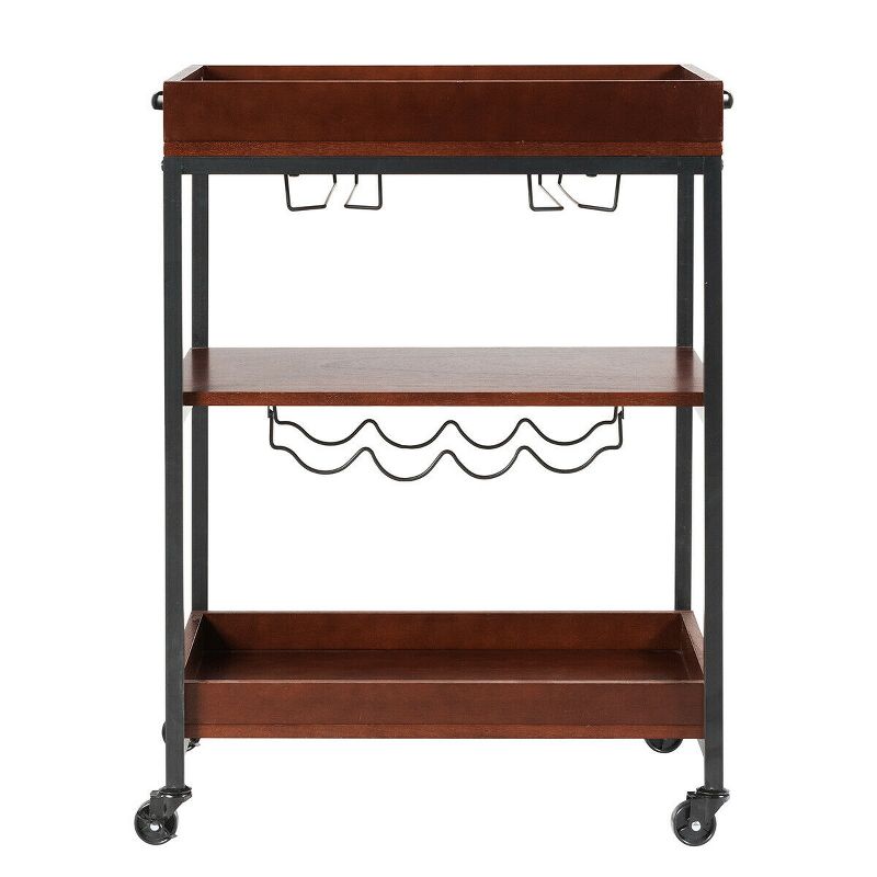 Costway 3 Tier Trolley Cart Kitchen Island Serving Bar Cart w/ Glass Holder & Wine Rack