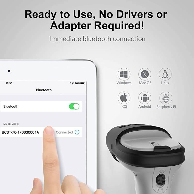 Bluetooth Barcode Scanner, Working Time Approx. 15 Days, 35m Range, Automatic Fast and Precise scanning, BCST-70 &hellip;