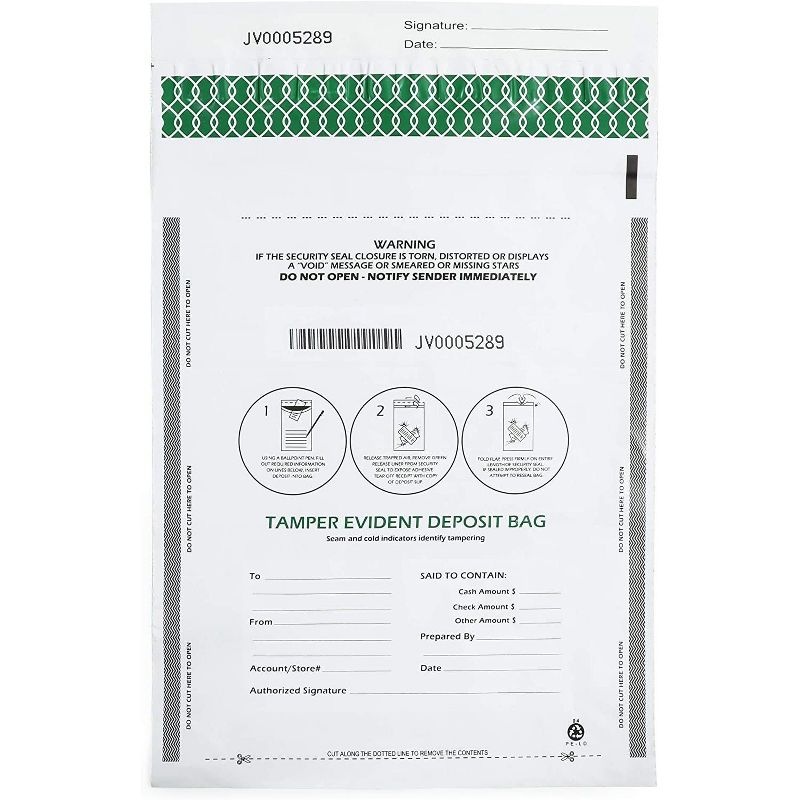 Stockroom Plus 100 Pack Bank Deposit Bags for Cash and Checks, White (9 x 12 In)