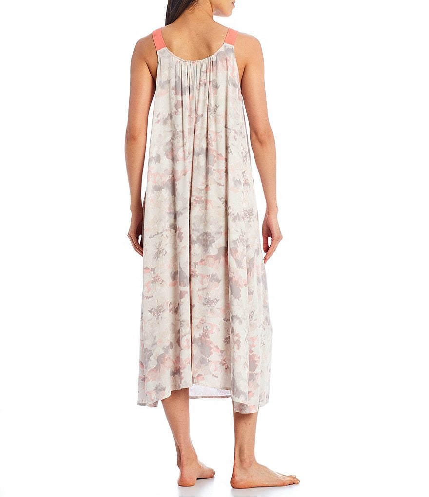 Miss Elaine Petite Silky Knit Square Neck Short Sleeve Checked Print Short Nightgown