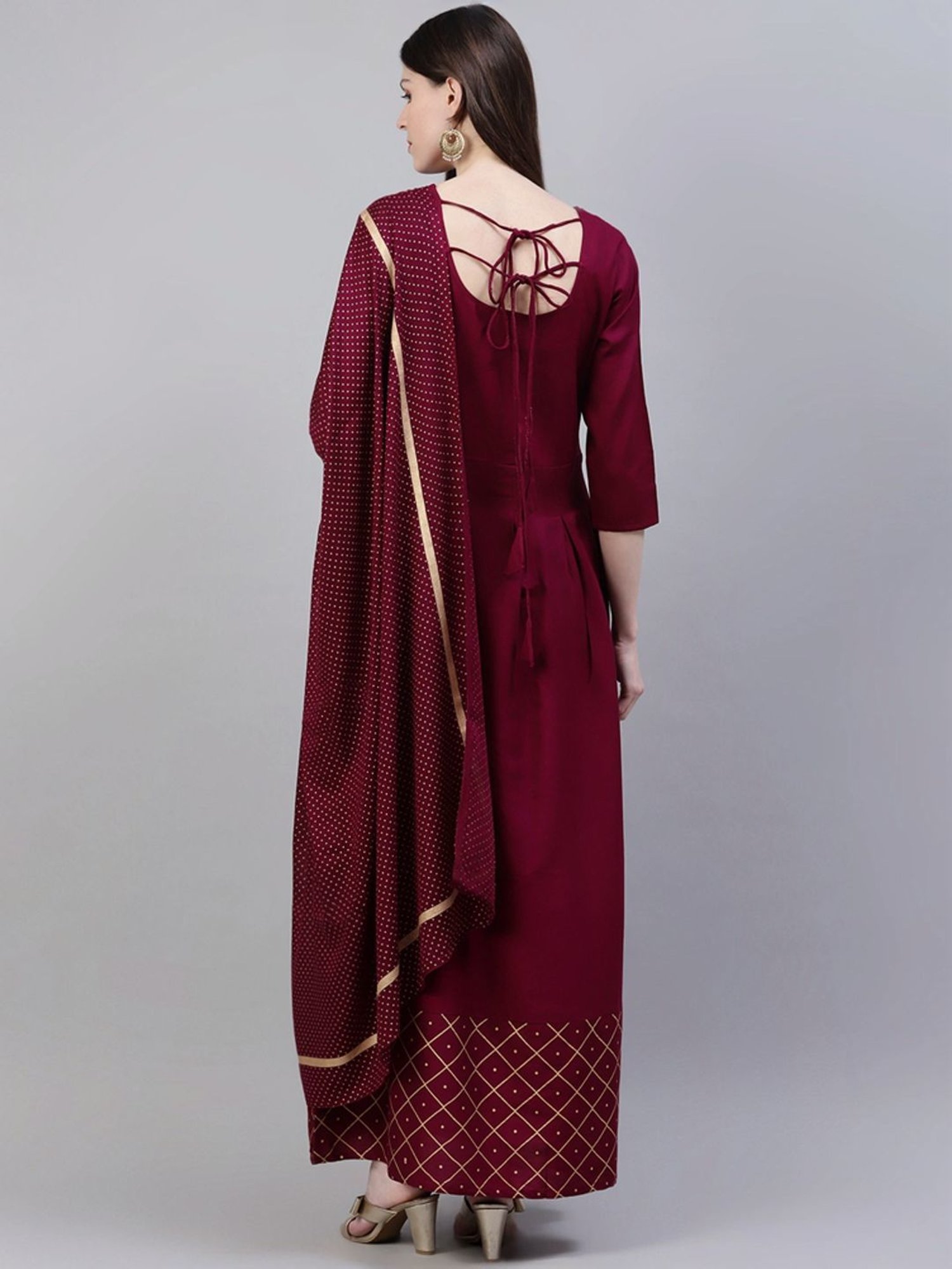 Stylum Wine Printed Dress with Dupatta