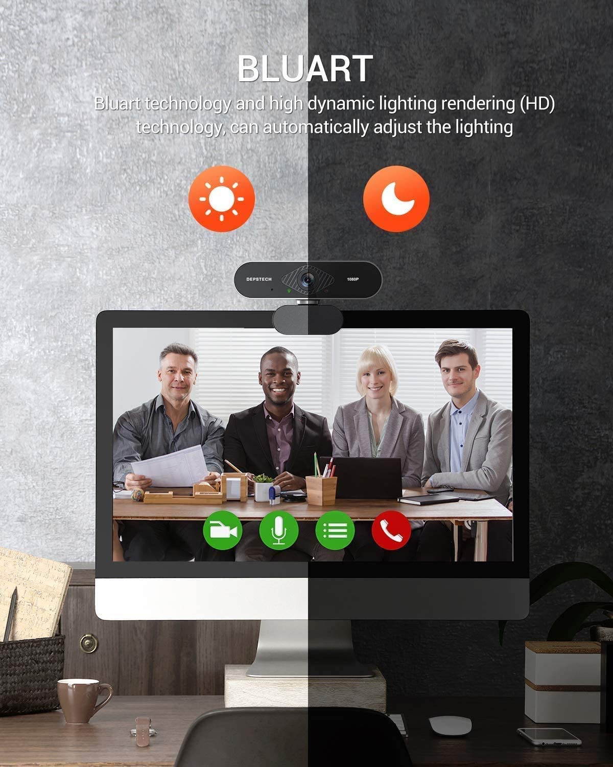 HD 1080P Webcam with Microphone, DEPSTECH USB Webcam with Auto Light Correction for Desktop/Laptop, Streaming Computer Web Camera for Video Conferencing, Teaching, Streaming, and Gaming