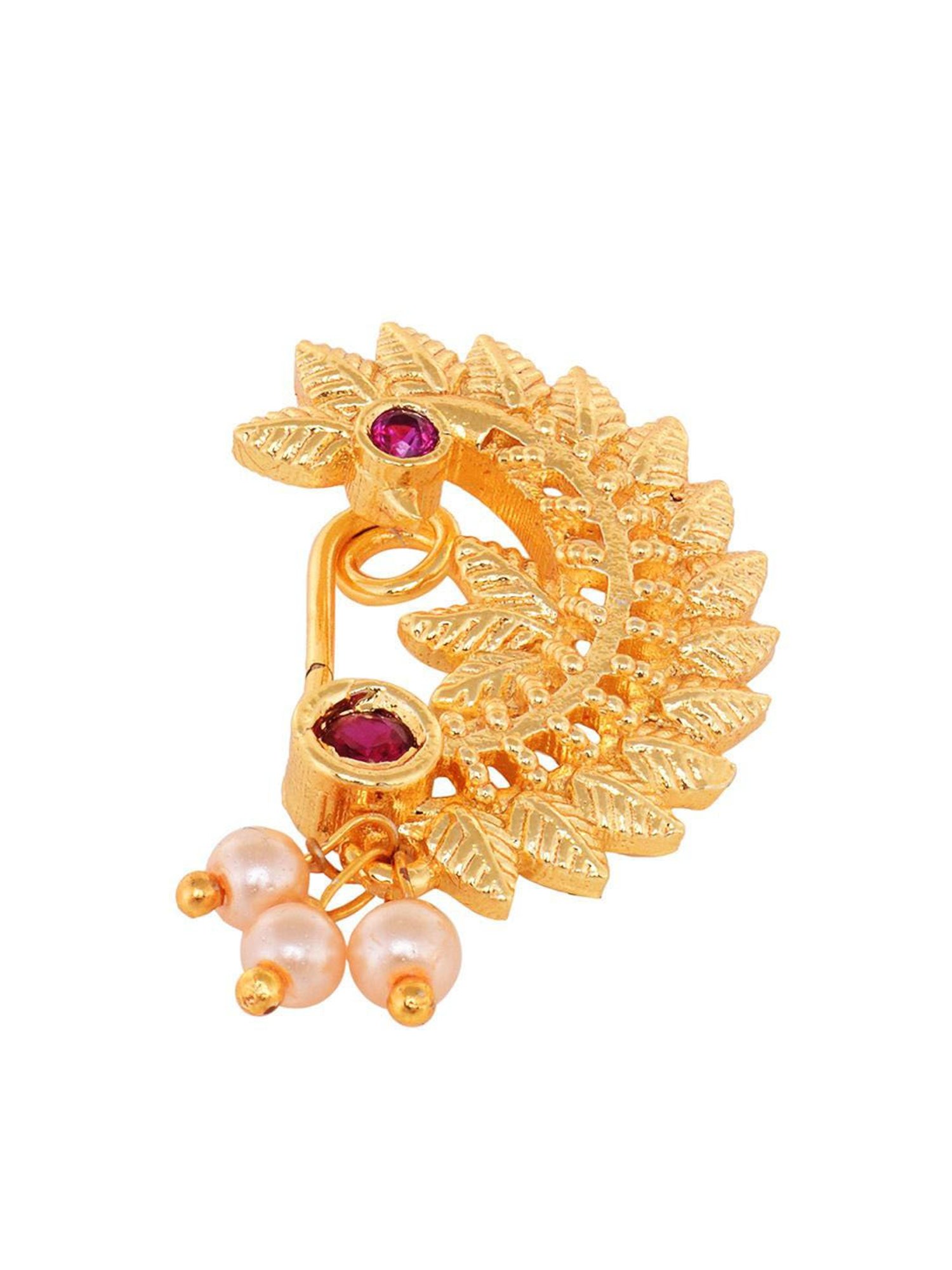 Saraf Rs Jewellery Gold Toned Red Stone Studded Marathi  Nath Nosepin