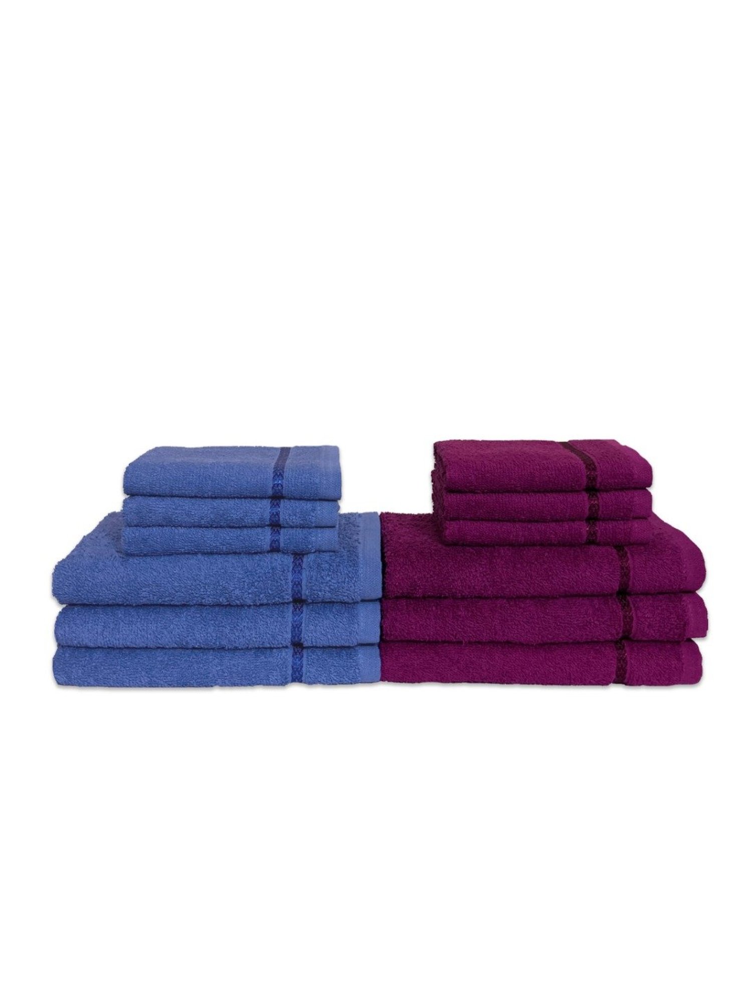 Spaces Seasons Best QD Self Blue & Magenta 380 GSM Cotton Towel Combo2
