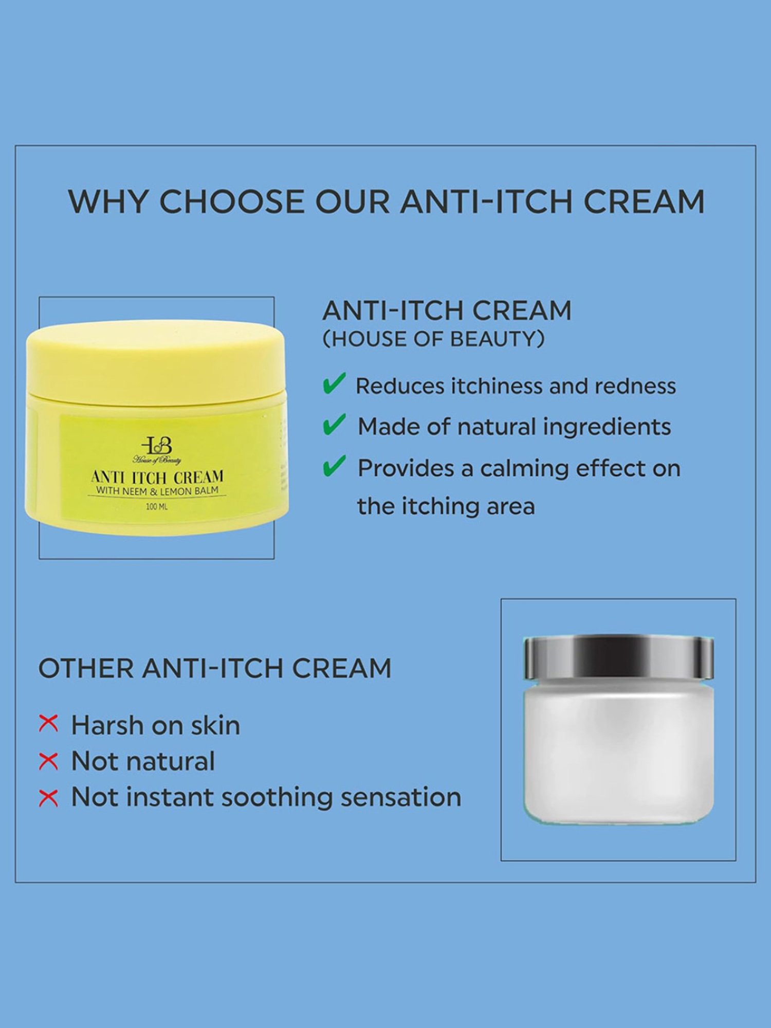 House of Beauty Anti Itch Cream with Neem & Lemon Balm - 100 ml