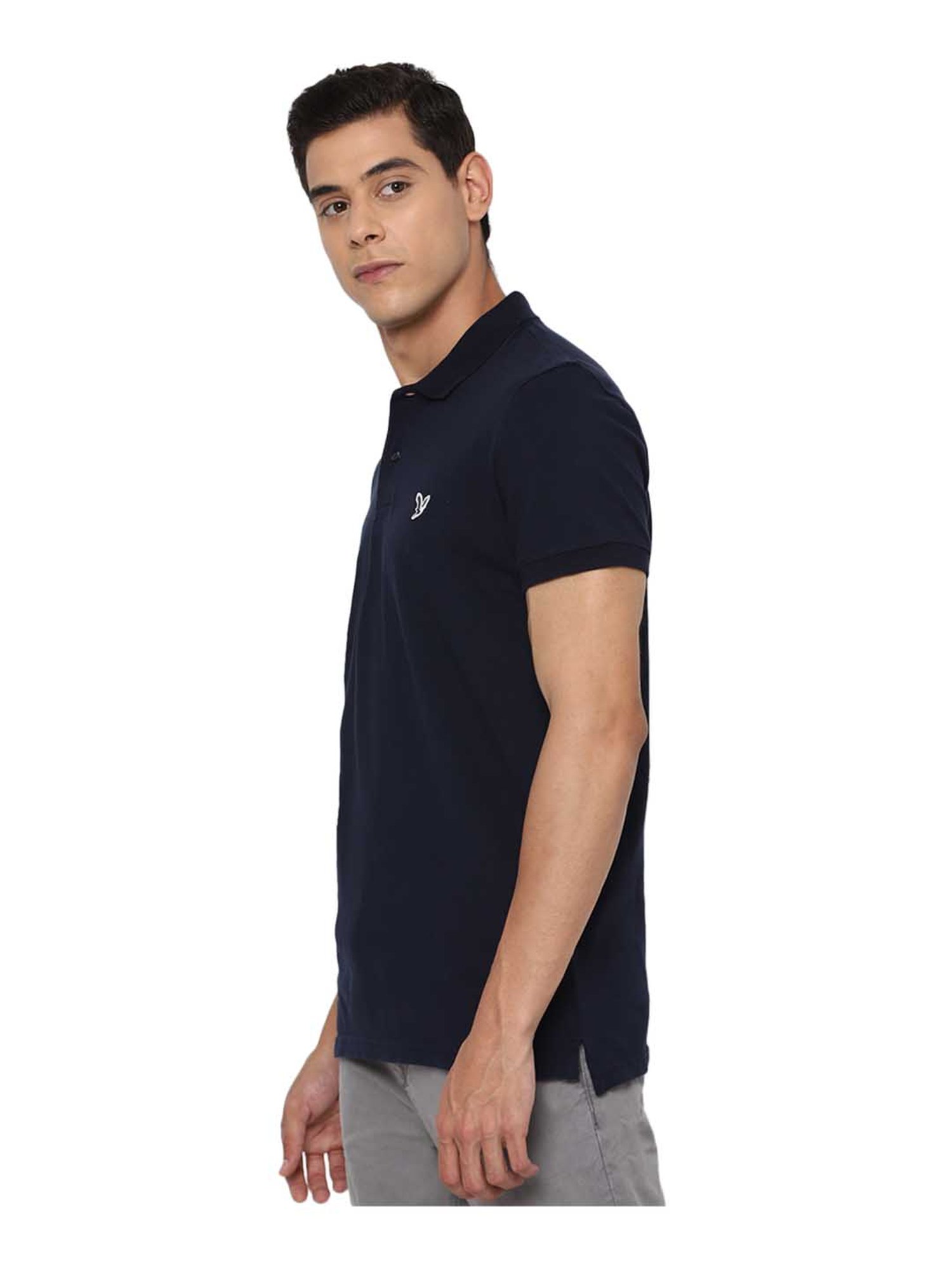 American Eagle Blue Solid Polo T-Shirt