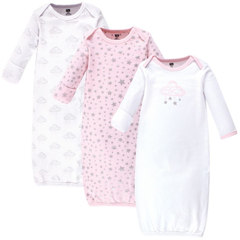 Touched by Nature Baby Girl Organic Cotton Long-Sleeve Gowns 3pk, Pink Rose, 0-6 Months