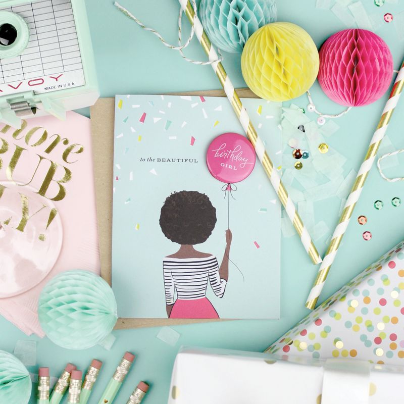 4ct Inklings Paperie Birthday Girl Button Cards Set