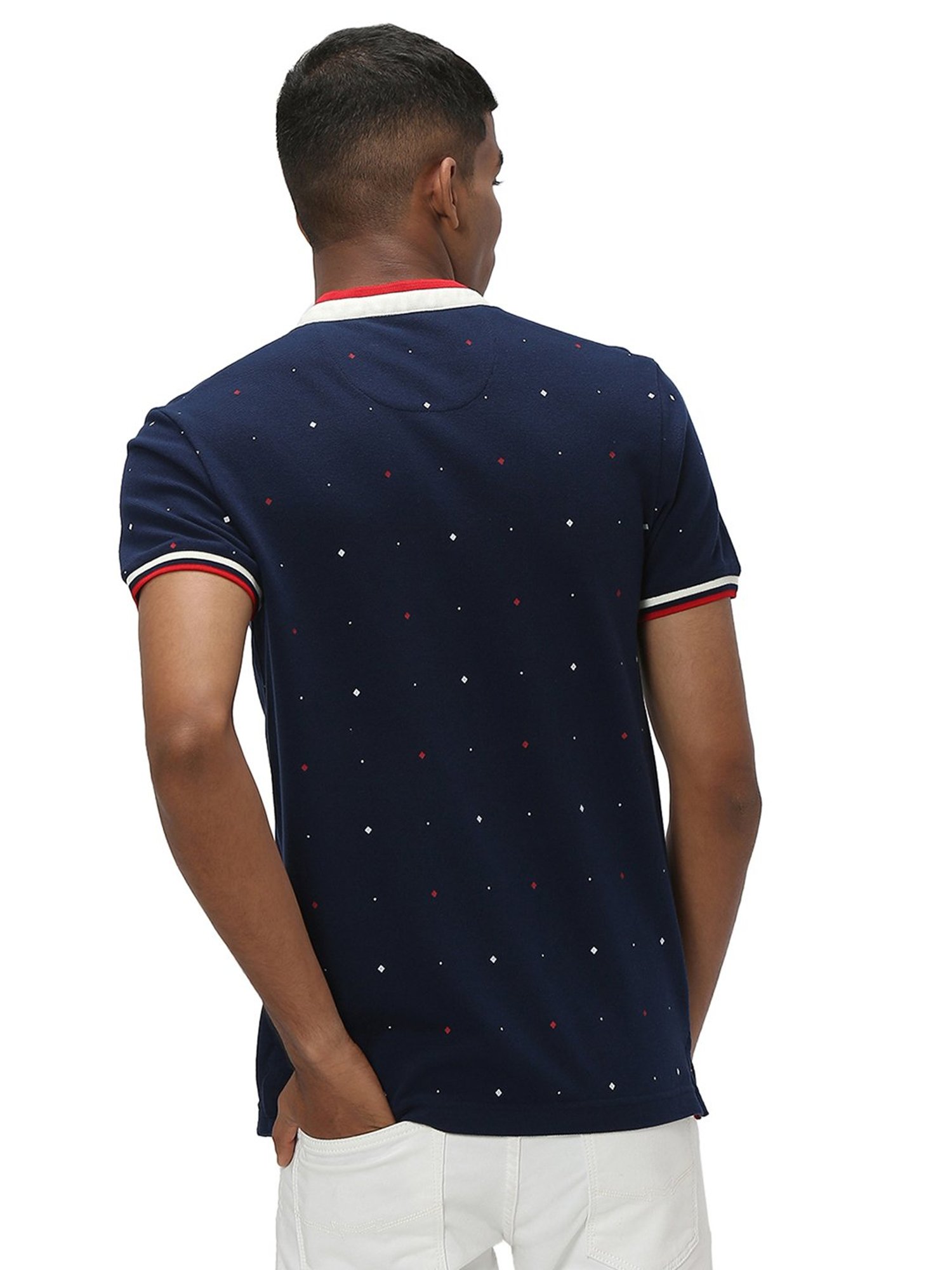 Mufti Navy Slim Fit Printed Cotton T-Shirt