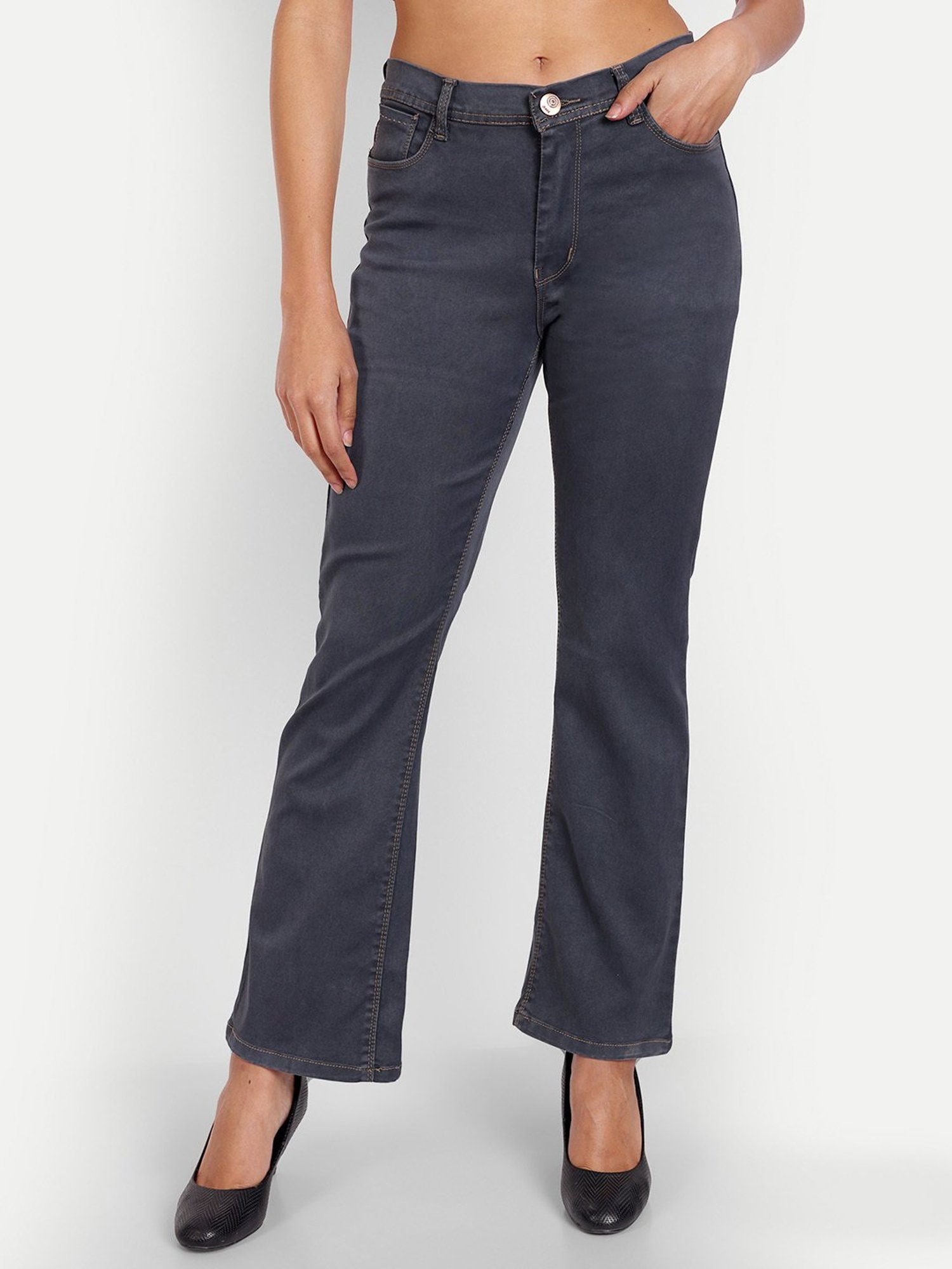 Angelfab Grey Cotton Flared Fit High Rise Jeans
