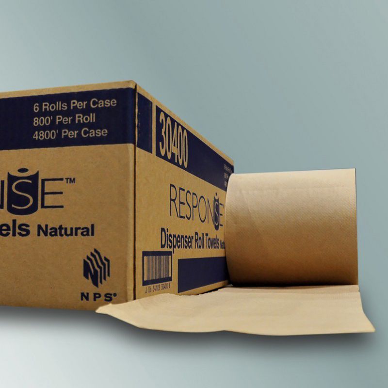 NPS Response Recycled Natural 800 Feet Long Hardwound 1 Ply Extra Absorbent Paper Towel Roll Dispenser (Case of 6)