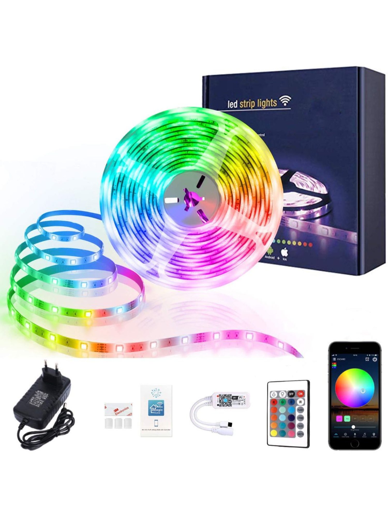 XERGY Led Strip Lights with Power Supply Color Changing RGB 150 LED s ( Wi-Fi Control + IR Remote)