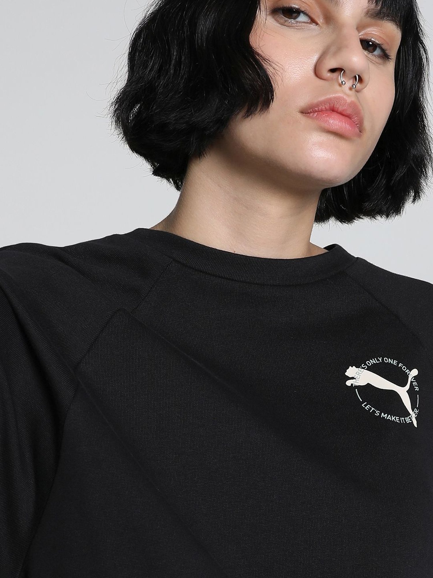 Puma Black Cotton Comfort Fit Sports Sweatshirt