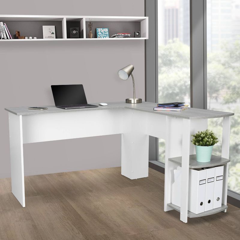Modern L Shaped Desk with Side Shelves Gray - Techni Mobili