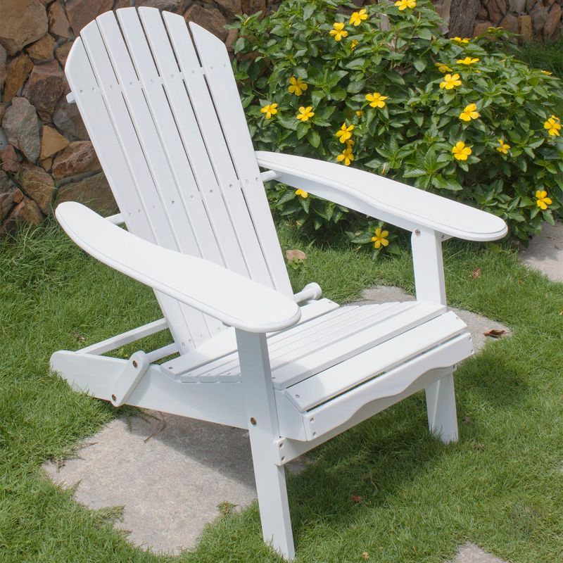 Northbeam Outdoor Garden Portable Foldable Wooden Adirondack Deck Chair with Easy to Fold Design, White