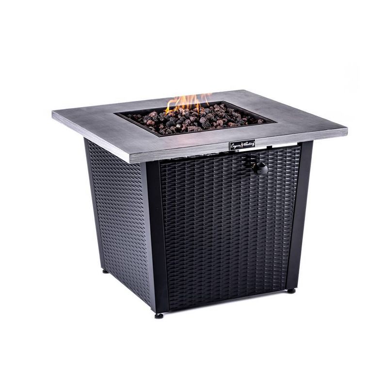 Square Fire Pit With Gray Brushing Table Top and Steel Wicker Base 32" - Legacy Heating
