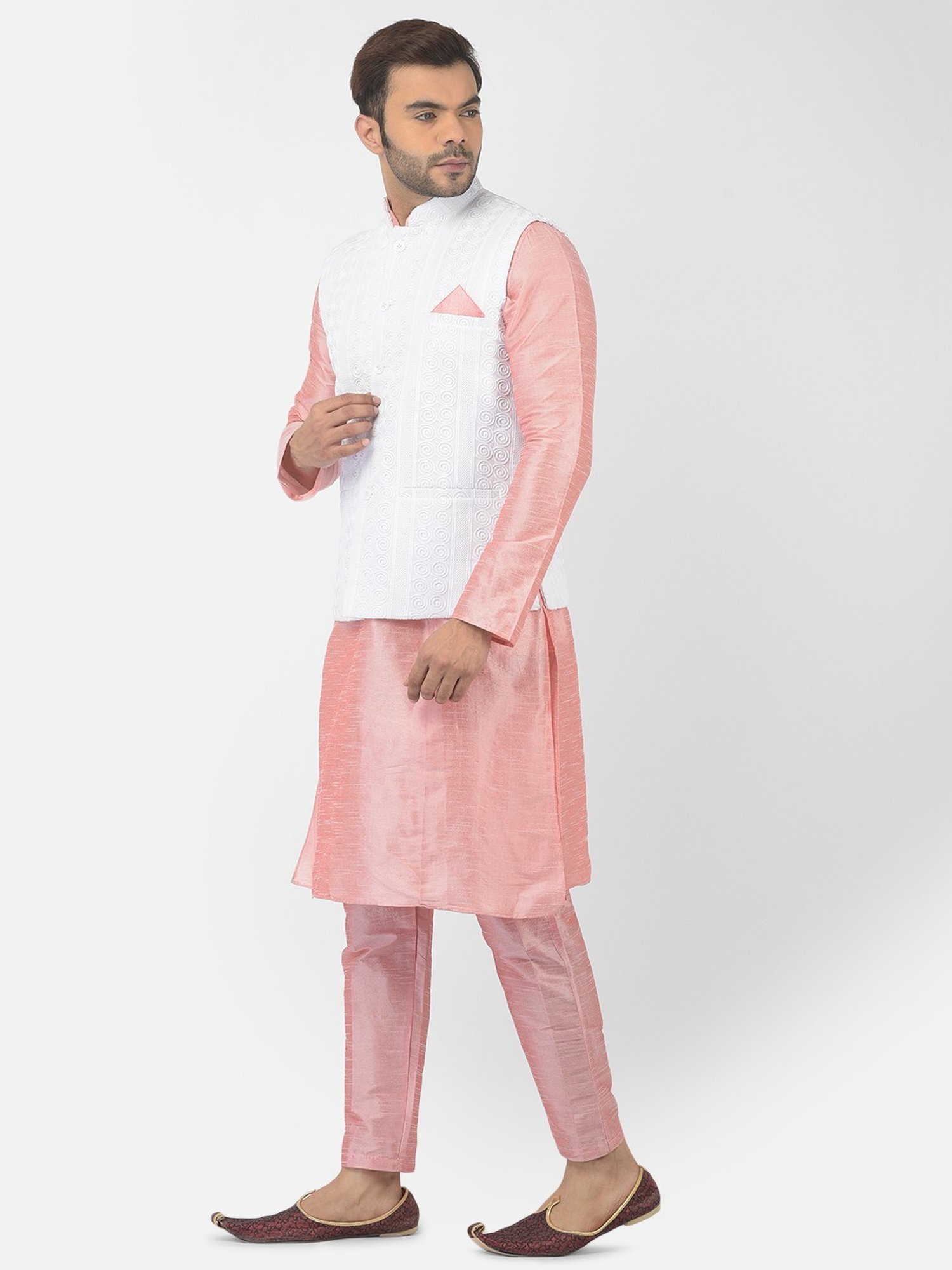 Deyann Pink & White Regular Fit Embroidered Kurta Set With Jacket