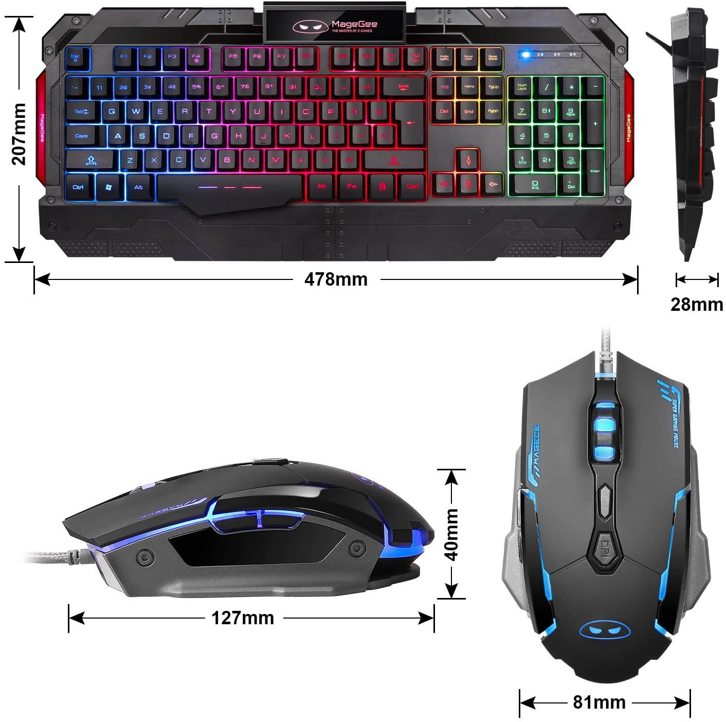 Wire Keyboard and Mouse Combo &mdash; Keyboard and Mouse Included, Breathing LED Backlit Keyboard and Mouse Set, Gaming Mouse and Keyboard Silent 104 Key with Wrist Rest for PC Laptop