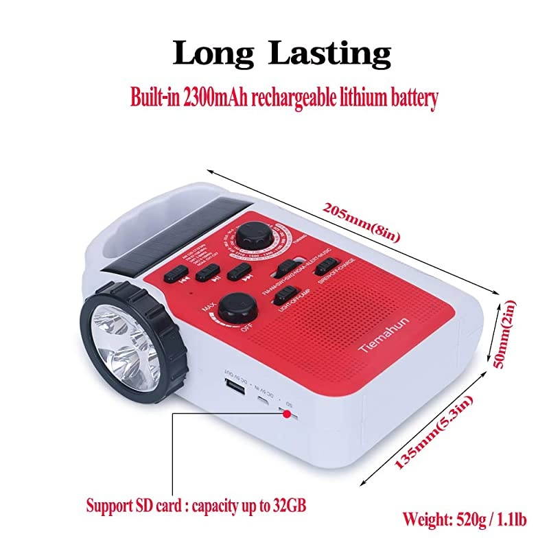 2021 Newest Model?  Portable Solar Emergency Hand Crank AM FM NOAA Weather Radio for Home Outdoor with LED Flashlight, 2000mAh Power Bank USB Charger, SOS Alarm,Battery Display (Black)